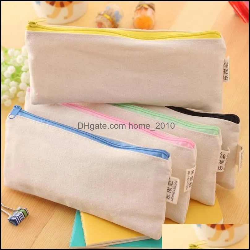 Blank Canvas Pen Pouch Zipper Pencil Case Cosmetic Bag Makeup Bags Clutch Bag Organizer Student Stationery Storage Bags Gift VT0294