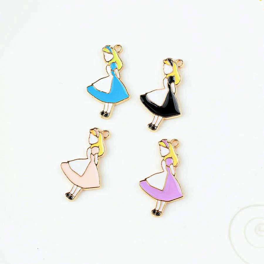 MrHuang 10st 19 * 33mm Söt saga Alice Princess Emalj Charms Gold Tone Pendant Oil Drop DIY Armband