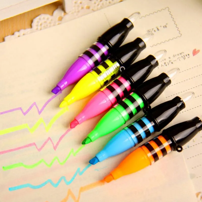 Highlighters 6Colors/set Kawaii Bee Highlighter Pen Mini Marker Pens For DIY Stationery Material Escolar Papelaria School Supplies