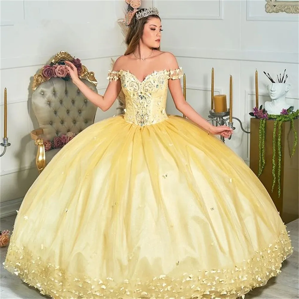 Princess Light Yellow Ball Gown Quinceanera Prom Dresses Real Photo Ruffles Satin Evening Formal Gowns Sweet 16 Vestidos De For Women Girls Teens