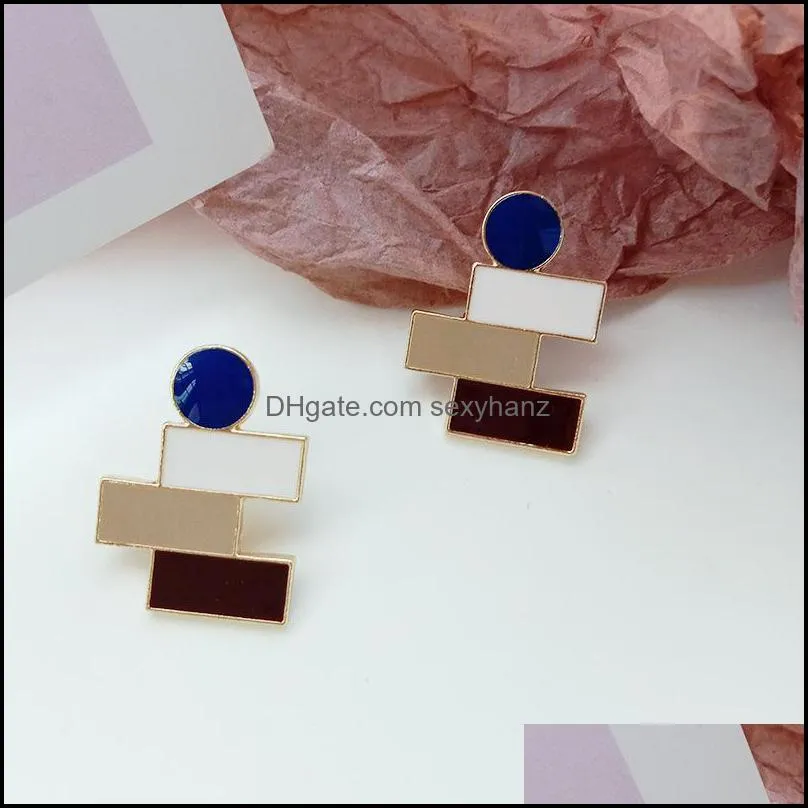 S1777 Hot Fashion Jewelry S925 Silver Post Earrings Glazed Contrast Color Geometric Stud Earrings