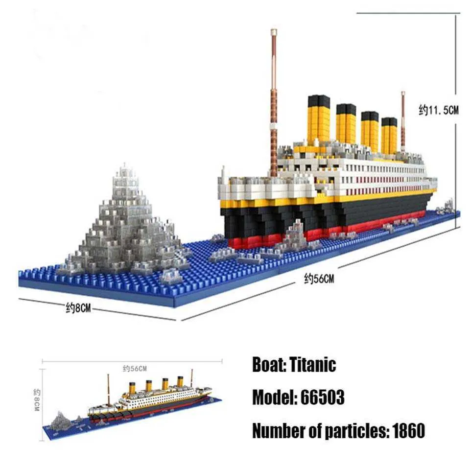 LOZ 1860 PCS Titanic Cruise Ship Modell Båt Diy Diamond Lepining Byggstenar Bricks Kit Barnleksaker X0902