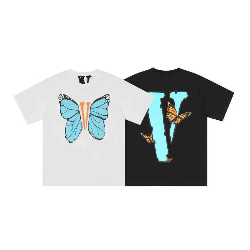 and Spring Summer 2022 Ins Hip Hop Butterfly Big v Print Beautiful Fashion Men Women Lovers Loose Short Sleeves t