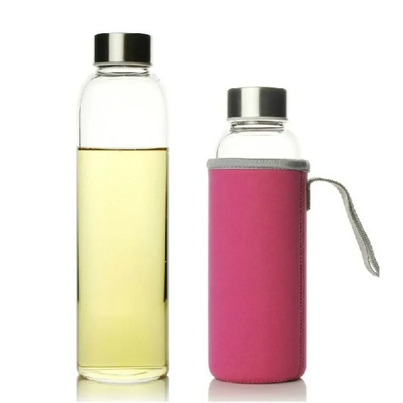 UPORS Glass Water Bottle 280ml/360ml/550ml Sport with Stainless Steel Lid and Protective Bag A Free Travel Drink 210908