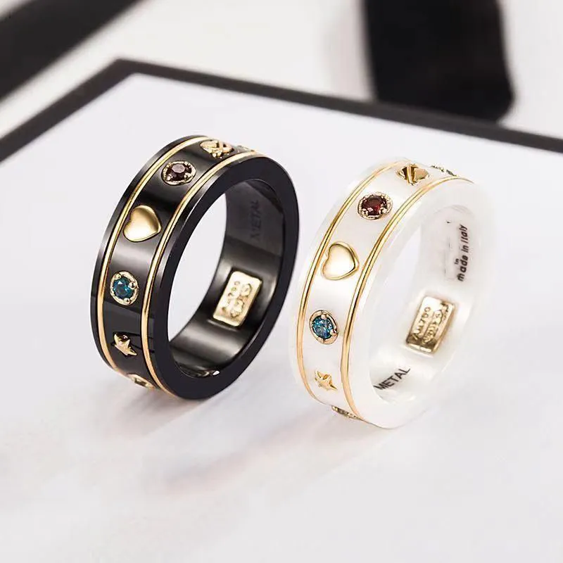 2021 luxury ring ceramic rings love pattern plated 18K gold fashion couple ring matching gift box