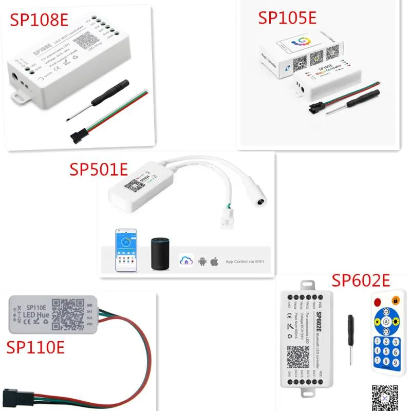Controlador de tira LED; Bluetooth SP105E SP110E; WiFi SP108E SP501E; Música SP107E SP601E WS2811 SK6812 Light DC5V-24V RGB Controladores