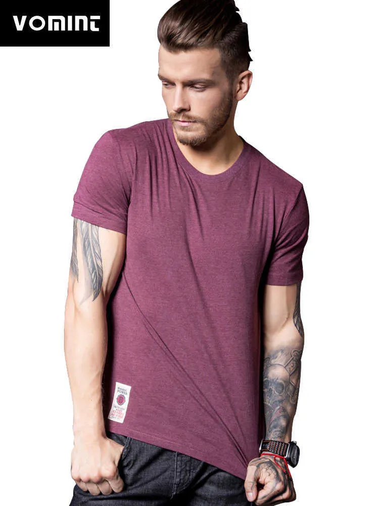 VOMINT Mens Cotton Solid T-Shirt Short Sleeve T-shirt Multi Pure Color Fancy Yarns T Shirt color wine brown white lblue 210629