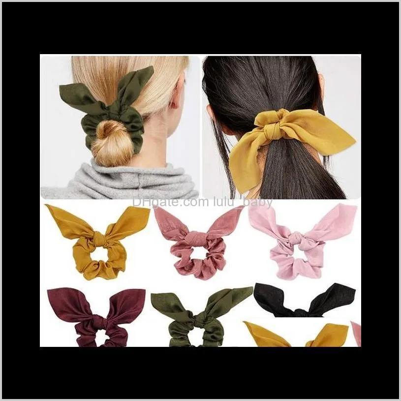 Bow Satin Silk Scrunchies Accessoires Femmes Ladies jeunes couleurs assorties go2ai Bands de caoutchouc irgyp