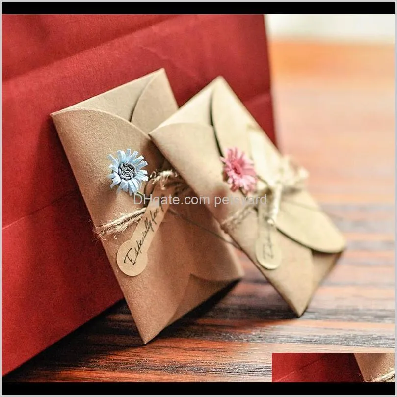 retro dry flower diy kraft paper with envelope invitation greeting card envelopes valentine`s day cards