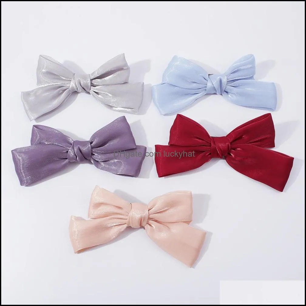 Elegant Bow Hairpin Women Girls Soft Silk Yarn Hair Clips Solid Color Fashion Bright Barrettes Headdress Hair Accessories Gifts