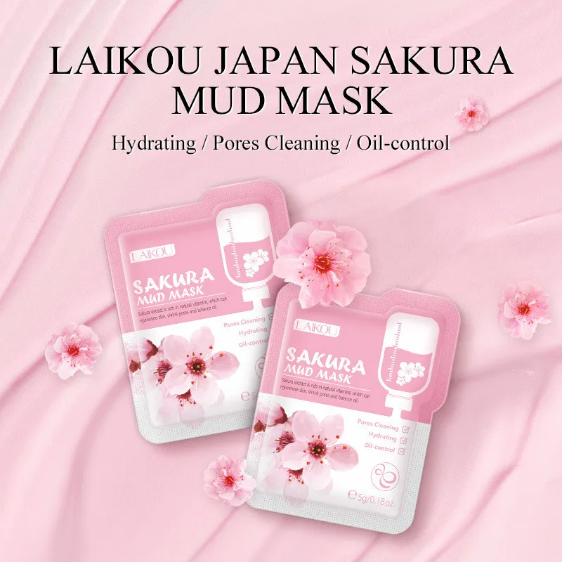 Laikou Japonya Sakura Çamur Yüz Maskesi Gece Yüz Paketleri Cilt Temiz Karanlık Çember Nemlendirin Yüzün Bakımı