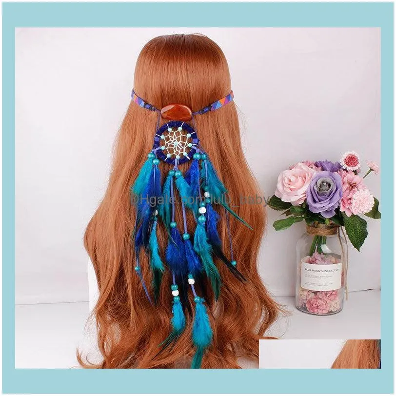Boho Chic Feather Hair Band Elastic Dream Catcher Net Ethnic Style HairBands Accessories Clips & Barrettes