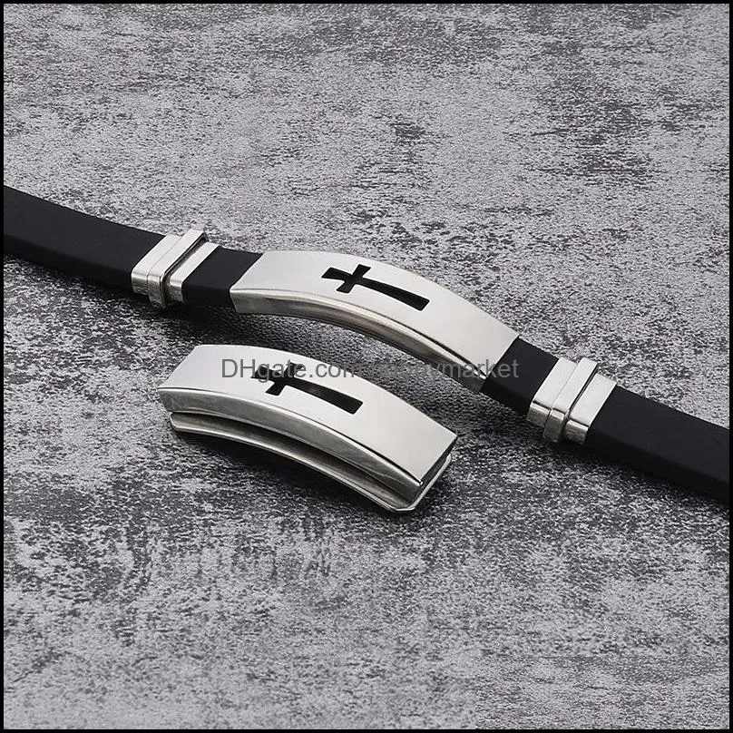Stainless steel Cross Sign bracelet For Mens & Women Black Silicone Wrap Bangle Titanium steel 2019 Fashion Sport Jewelry Gift