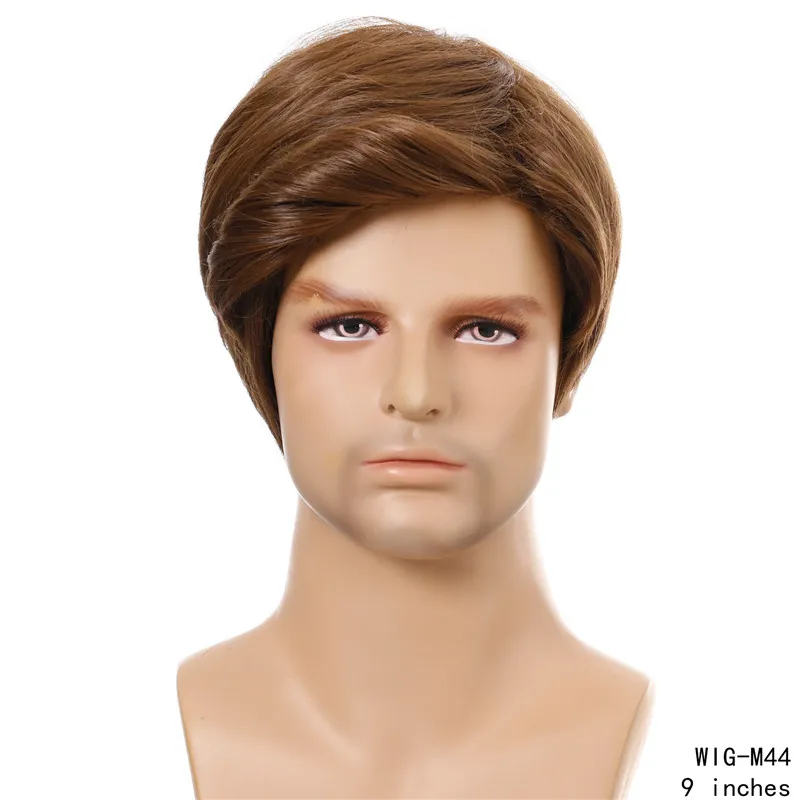 9 inches herrarnas syntetiska peruk brun färg pelucas perruques de cheveux funains simulering mänskliga remy hår peruker wig-m44