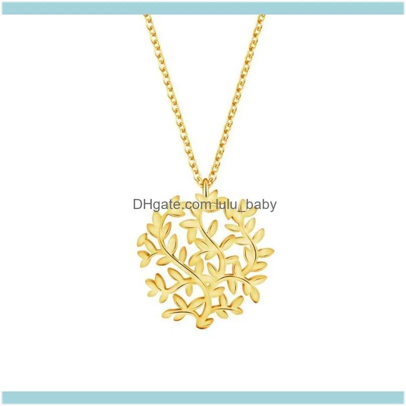 Pendant Necklaces Stainless Steel  Tree Leaves Necklace Bff Gift Gold Color Ketting Of Life Long Women Fashion Jewelry