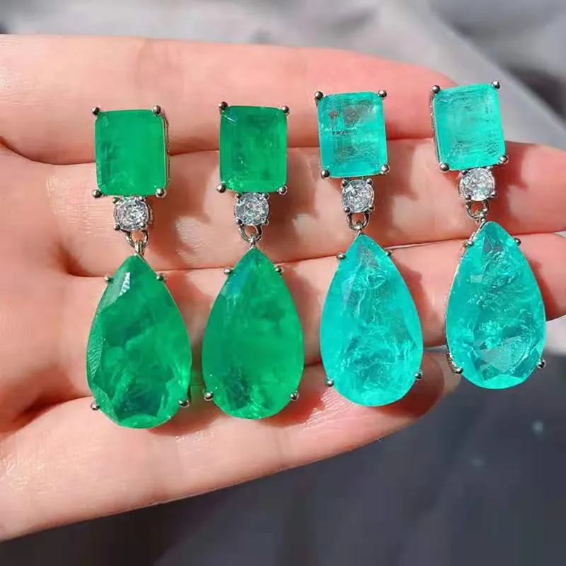 Ciondola il lampadario 2021 Trend 925 Sterling Silver Paraiba Tourmaline Emerald Gemstone Grandi orecchini pendenti per le donne Cocktail Party 234a