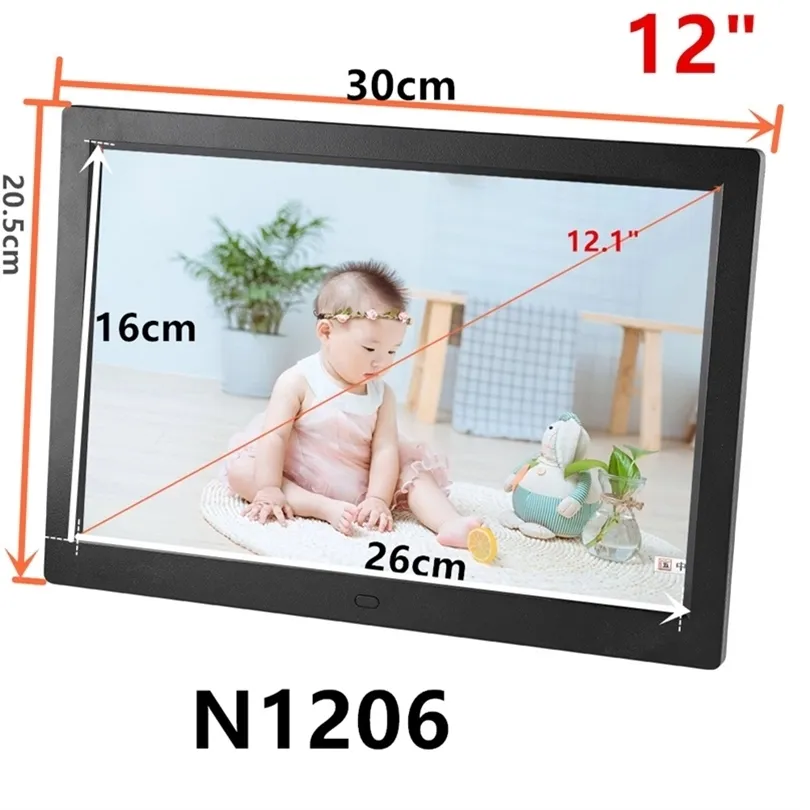 Gift 12 inch scherm LED-achtergrondverlichting HD 1280 * 800 Digitale PO Frame Elektronische album Foto Muziek Movie Volledige Functie Goed 211222