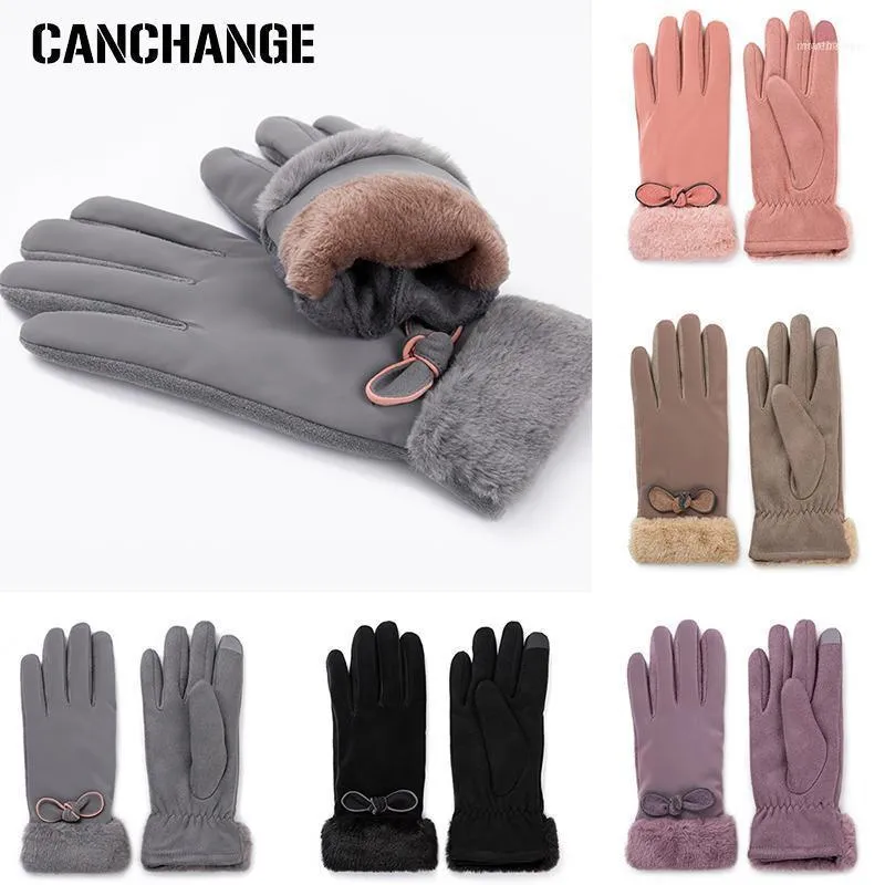 Gants d'hiver pour femmes couleur unie imperméable femme élégante mitaines à nœud papillon dames de haute qualité Guantes1