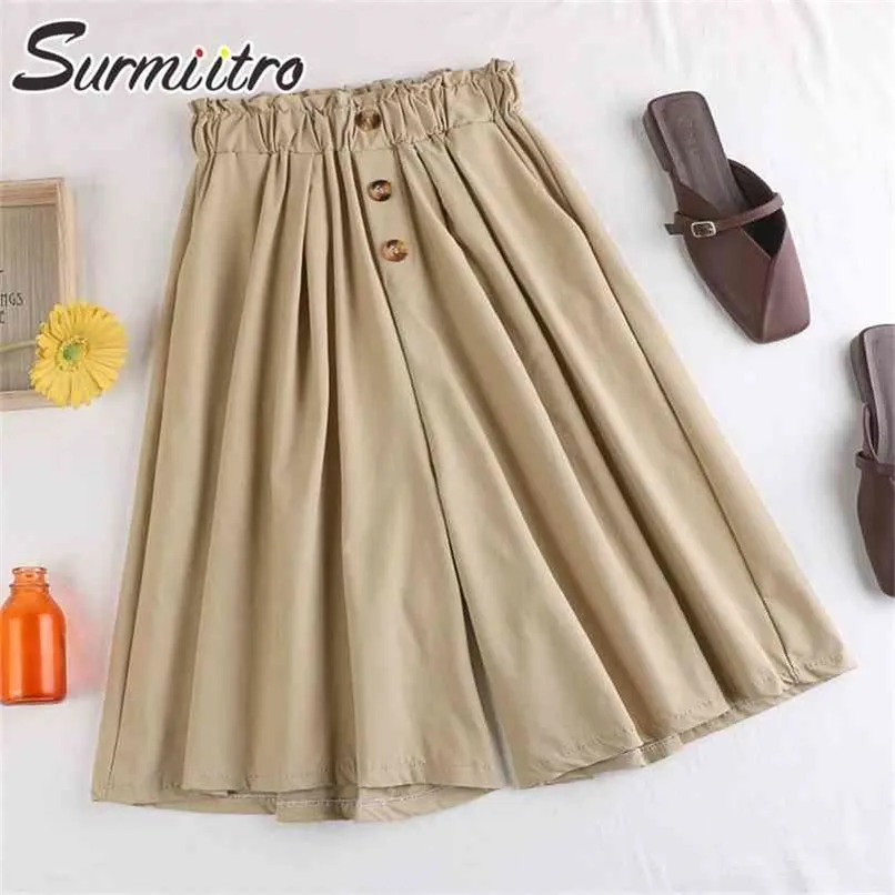 Surmiitro mode zomer koreaanse stijl katoen brede been capri vrouwen korte broek hoge elastische knop taille shorts rokken vrouw 210714