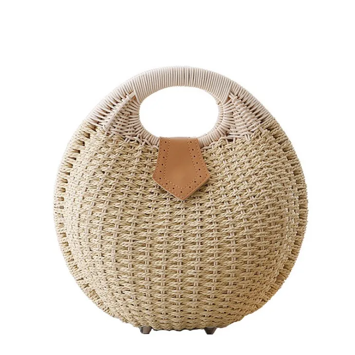 Moda Çanta Kabuk Yuvarlak Hasır Dokuma Kadın Çanta Tasarımcı Rattan Bayan Omuz Crossbody Rahat Yaz Plaj Hasır Çanta Çanta