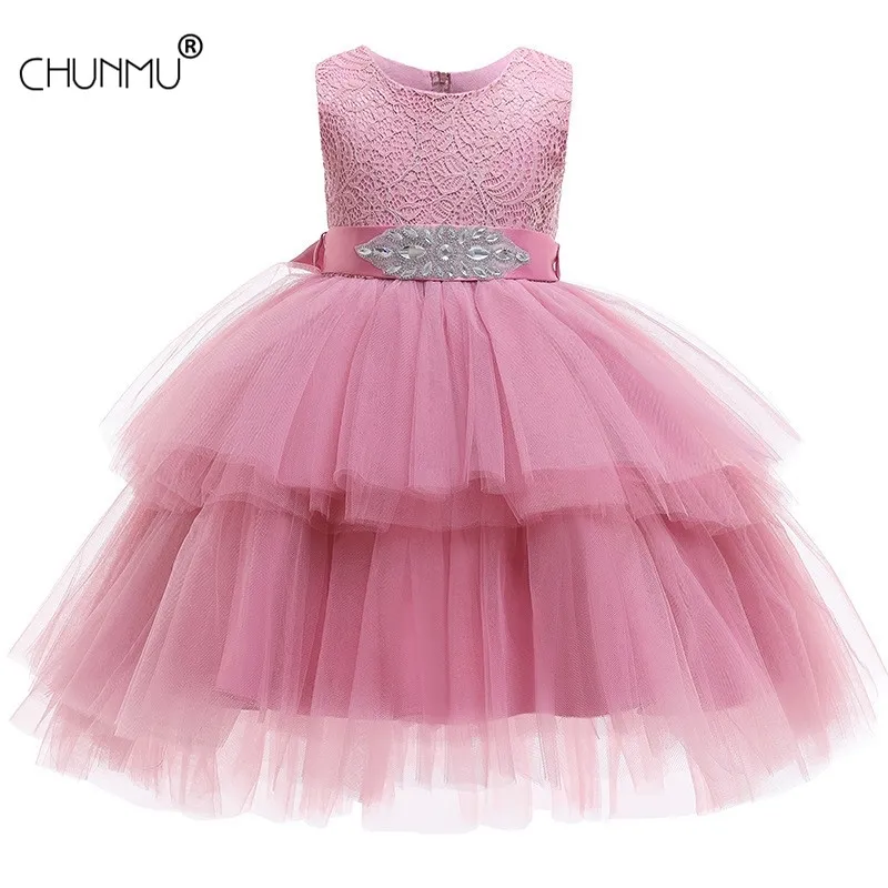 Dentelle Pageant formelle soirée robe de mariée Tutu robe de princesse fleur filles enfants vêtements enfants fête pour fille vêtements 210508