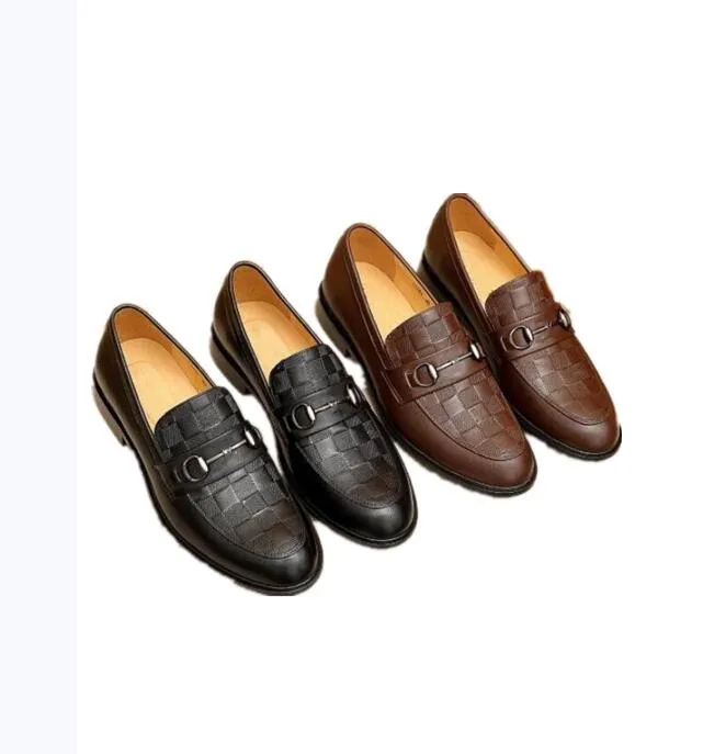 Fashion trend big brand men's leather shoes casual formal wear round head low heel with metal decoration black brown