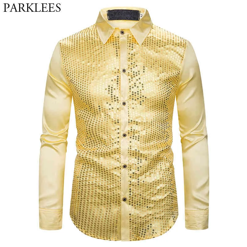 Gold Sequins Fabric Satin Dress Shirt Mens Shiny Nightclub Shirt For 70s  Disco, Stage, Halloween Party, Rave Smooth Fit From Dou01, $8.48 |  DHgate.Com