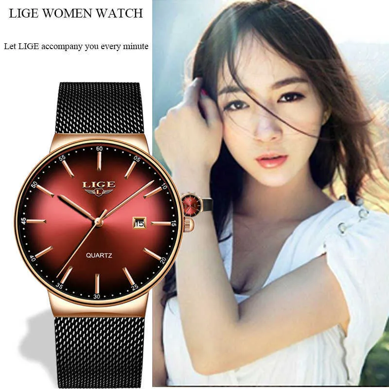 Lige vrouwen horloges mode sport mesh stalen jurk quartz horloge dames top merk luxe datum waterdichte slijtage horloge vrouwen geschenk 210527