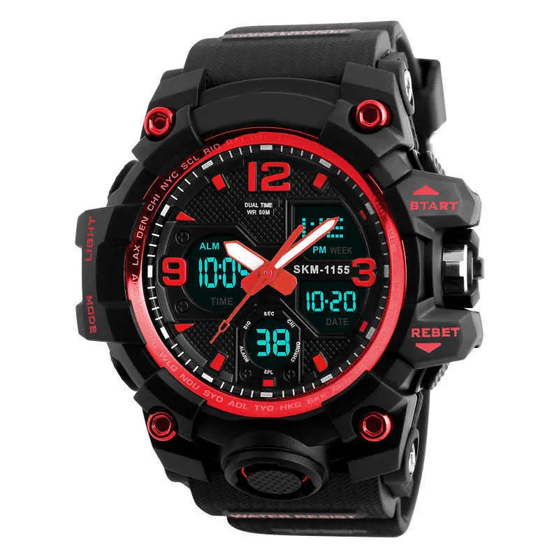 Mode män Sport Timing Watch Electronic Watch Dual Display Analog 50 meter Vattentät Digital LED Wristwatch Relogio Masculino G1022