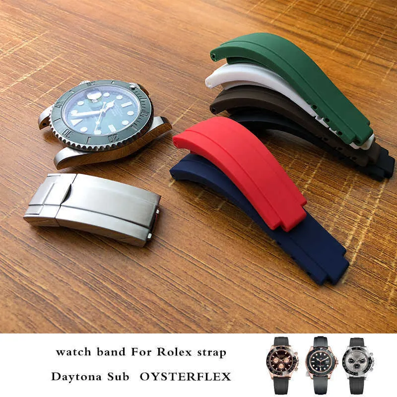 20mm 21mm Nature Silicone Gummi Watchband Hög kvalitet Klockrem Special för roll Submariner Daytona GMT Oysterflex Watch H0915