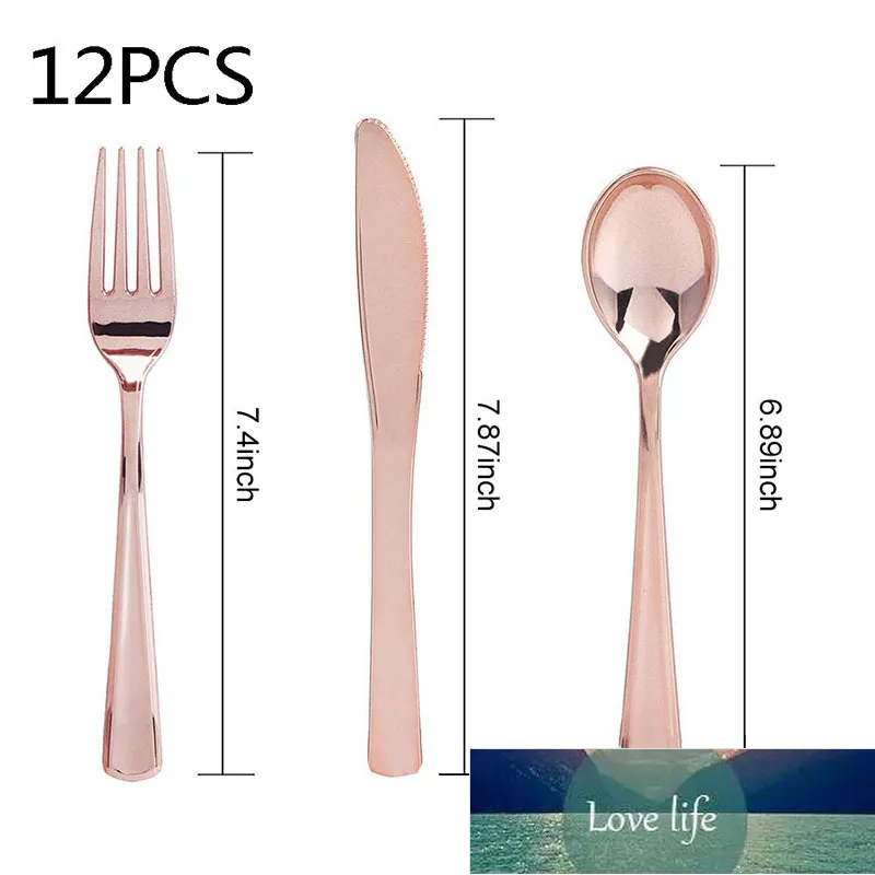 12Pcs Plastic Knife Fork Disposable Cutlery Wedding Birthday Valentine Day Party Grand Event Dinnerware Sets Home Flatware Factory price expert design Quality