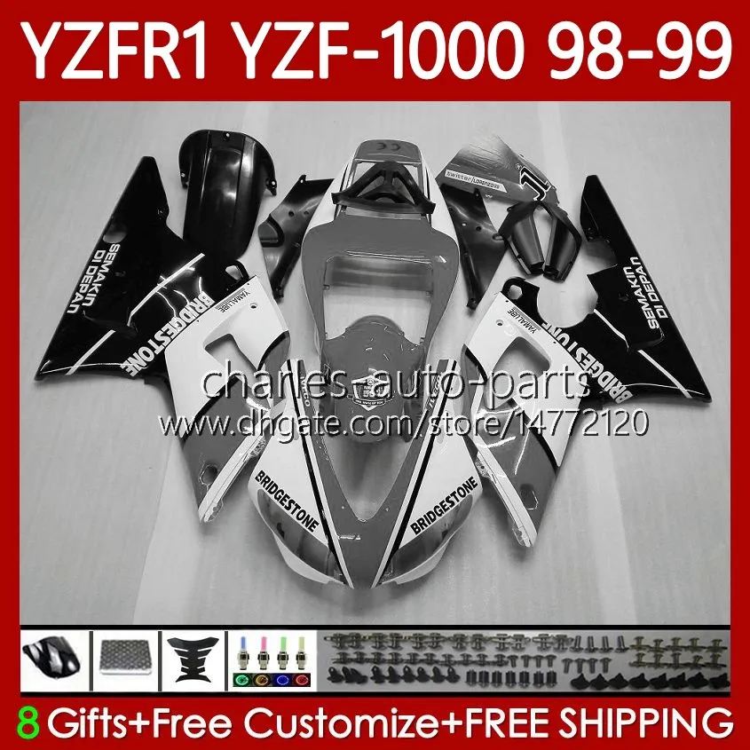 YAMAHA YZF-R1 YZF1000 YZF R 1 1000 CC YZFR1 98 99 00 01 BODYWORK 82NO.109 YZF R1 1000CC 1998 1999 2000 2001 YZF-1000 98-01ブラックグレーオートバイボディキット