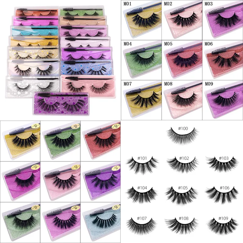 3D False Eyelashes with Eyelash brush Mascara brushes Mink Lashes 45 Styles Dramatic Thick Natural Lashe Wispy Fluffy Eye Makeup Tools DHL