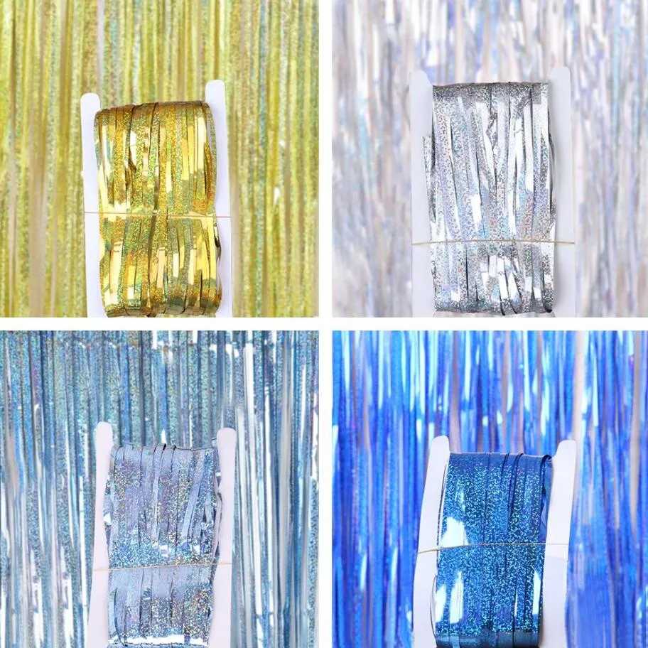 1x2M Metallic Foil Fringe Shimmer Backdrop Wedding Party Wall Decoration Photo Booth Backdrop Tinsel Glitter Curtain Gold 15 Colors DHL