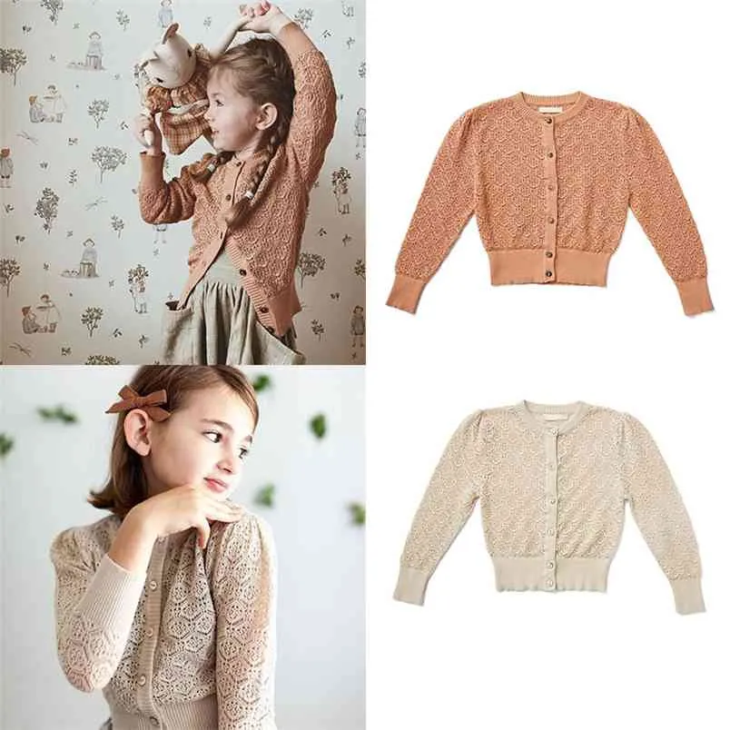 Soor Ploom Design Toddler Girl Summer Knit Rose Cardigan Beautiful Deisgn Child Girls Coat Fashion Kid Top 210619