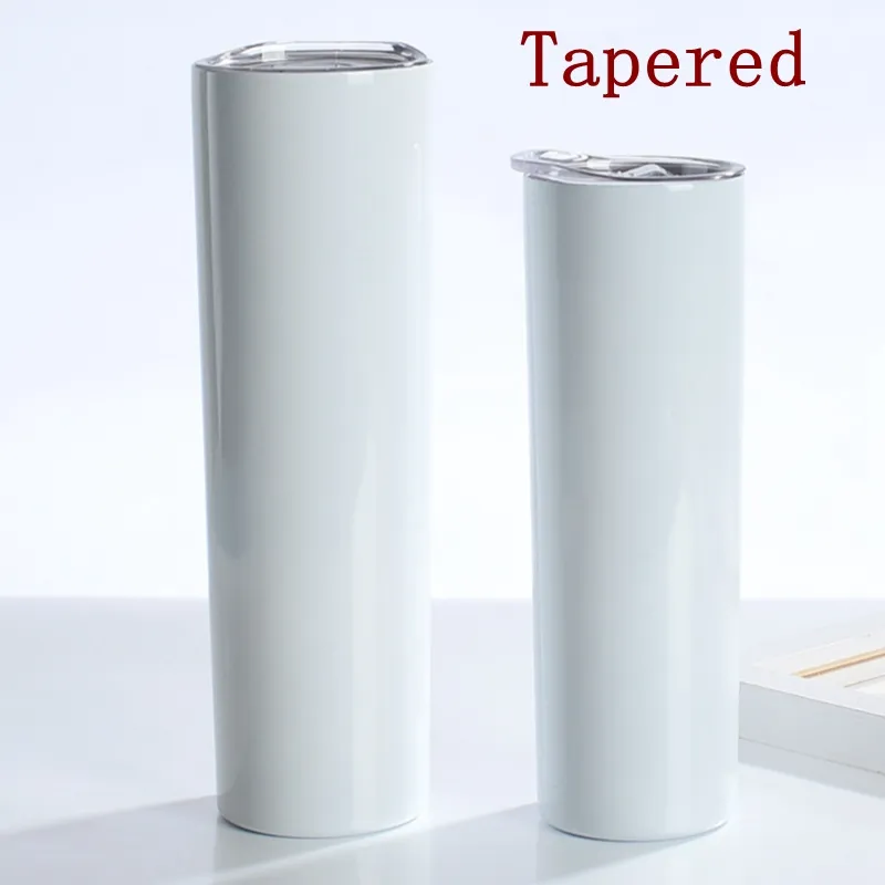 Wholesale 20oz tapered & straight sublimation skinny tumbler drinkware 20 oz stainless steel blank tall cylinder water bottle with straw lid