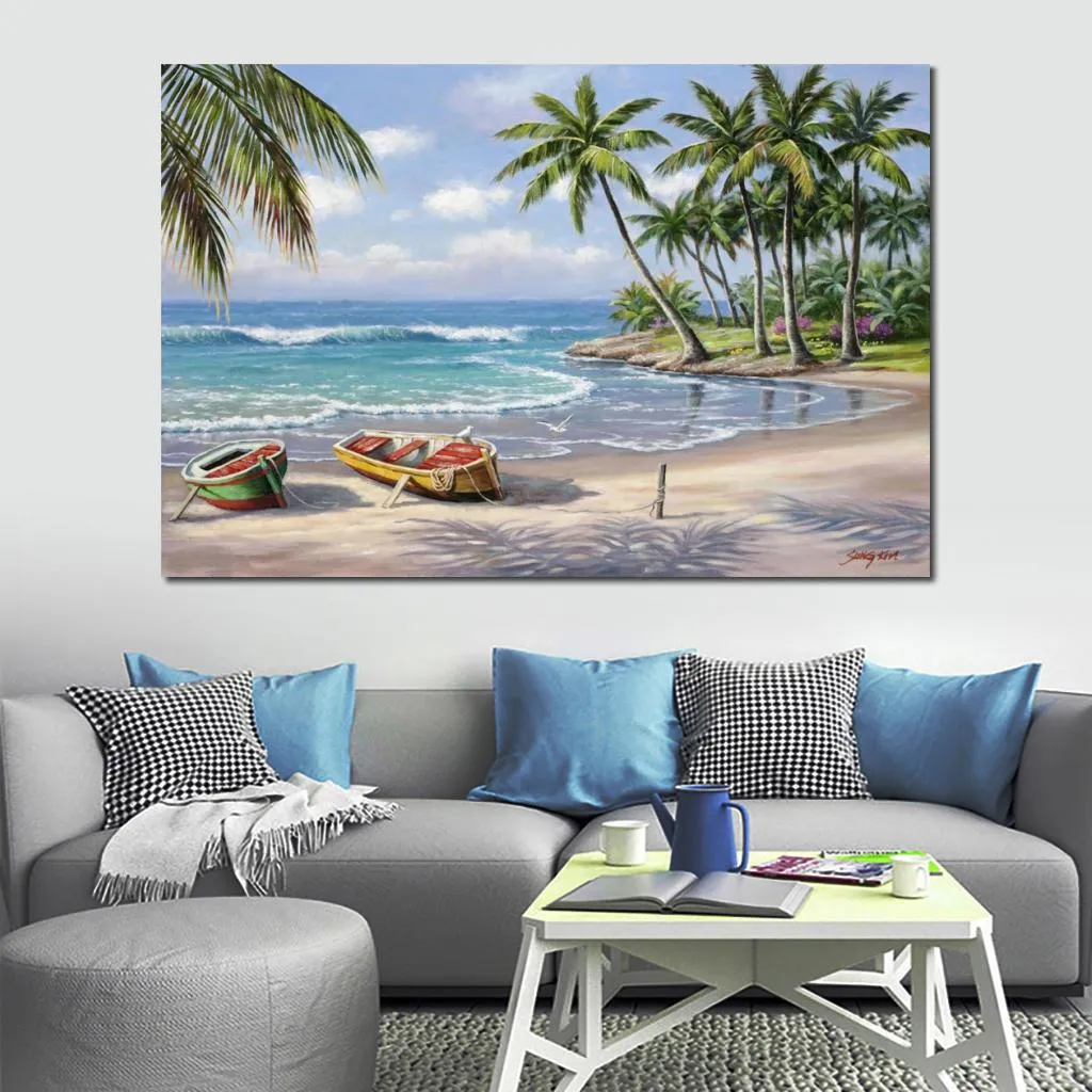 Handmade Paintings Beach Tropical Bay Modern Art Seascapes Oil on Canvas Artwork for Living Room Wall Decor Beautiful Landscape