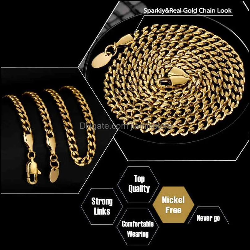 KRKC Hip Hop Cubans 316L Stainls Steel Necklace Lobster Clasp Men 18k Gold PVD Plated Curb Chain Thin m Cuban Link Chain