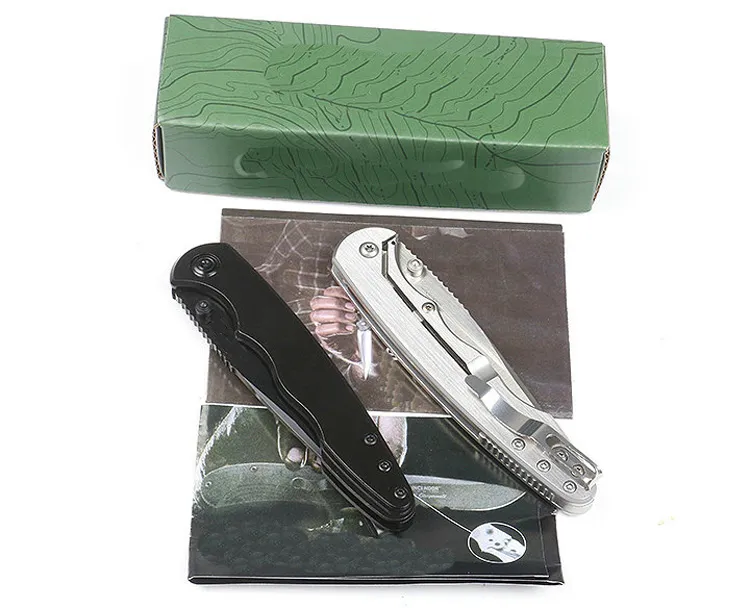 7016 Survival Folding Kniv 5CR13MOV Svart / satinblad Stålhandtag Utomhus EDC Pocket Tactical Knives med Retail Box