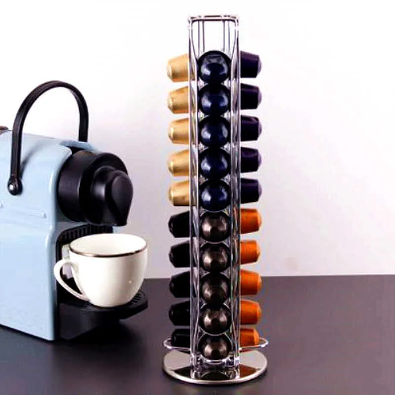 Black / Silver Coffee Dispensing Tower Stand Past Fits voor 40 Nespresso Capsules Storage Pod Optionele overdracht Keukenplanken