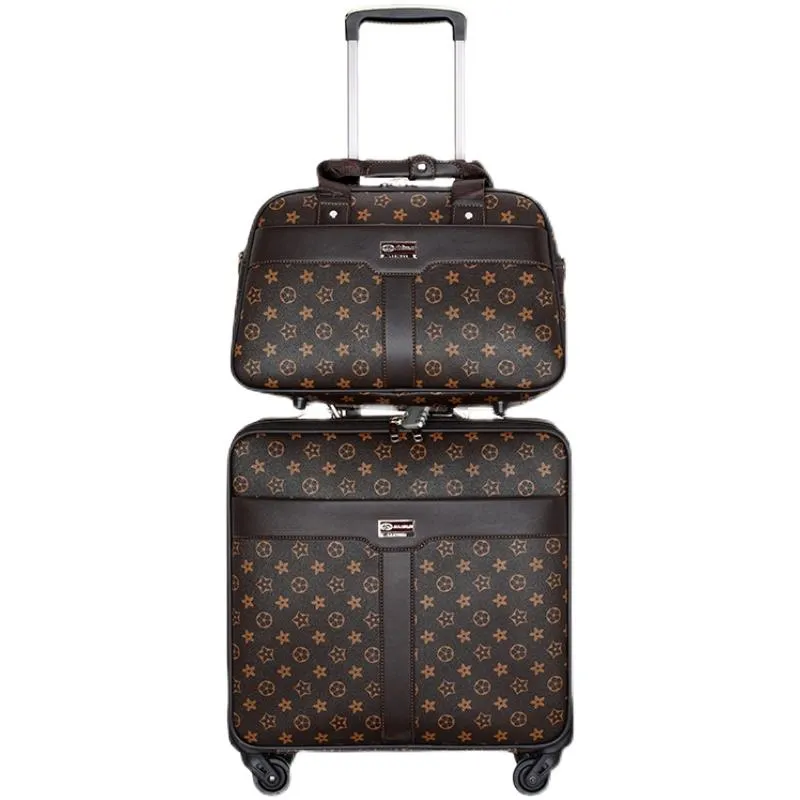 Suitcases 2021 High Quality 16" Inch Retro Women Luggage Travel Bag With Handbag Rolling Suitcase Set On Wheels
