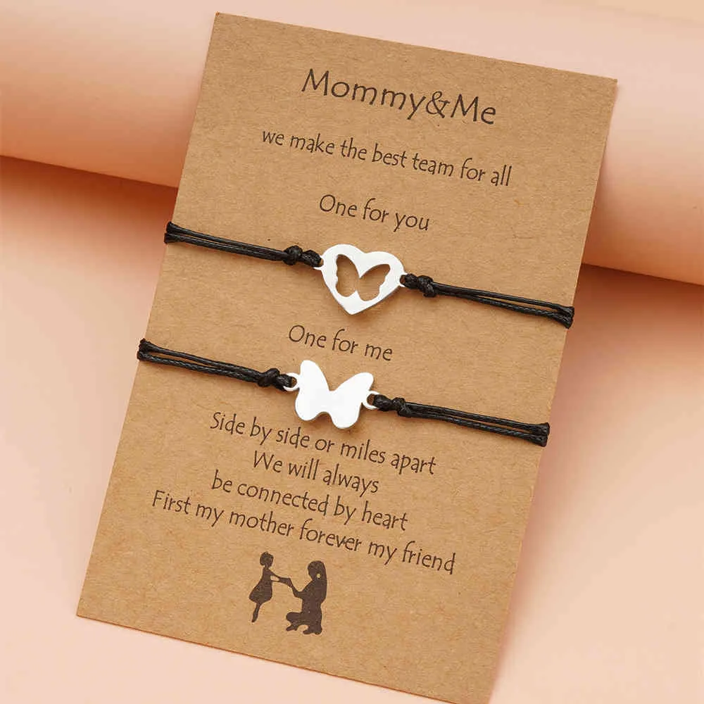 Nouveau Bracelet carte de fête des mères créatif en acier inoxydable creux papillon coeur tissé Bracelet pour maman maman mère fille cadeau
