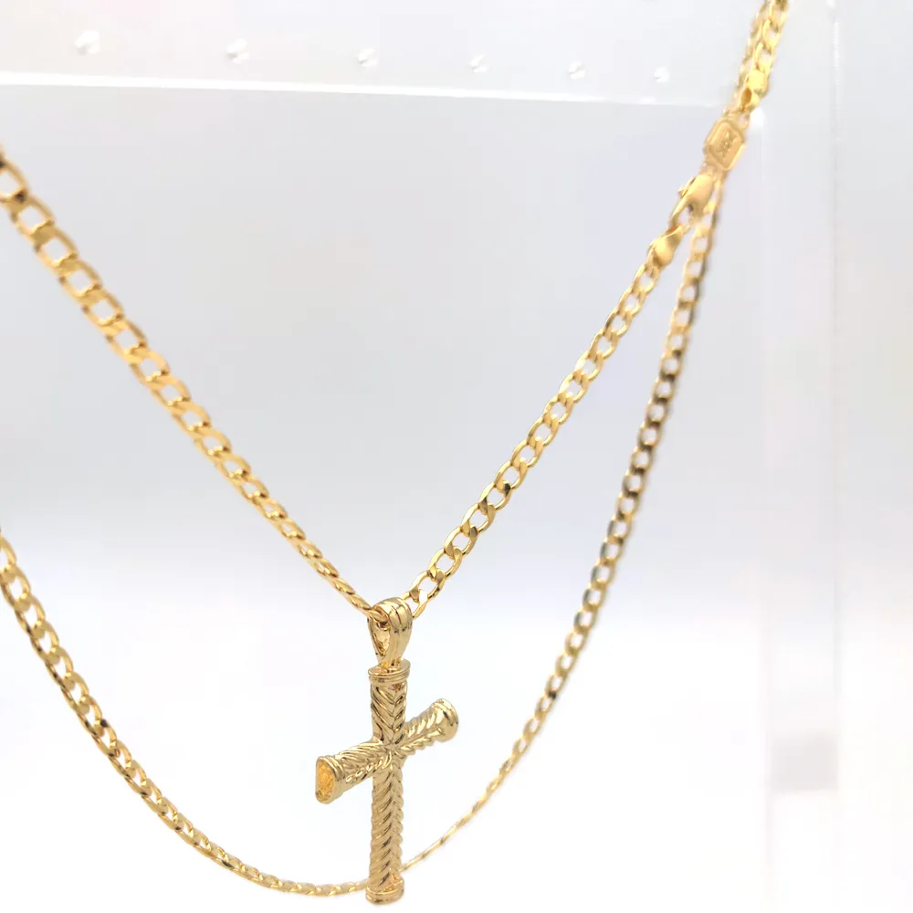 COLLANA CON PENDENTE A CROCE RIEMPITA IN ORO 24K LUNGHEZZA CATENA 60 CM