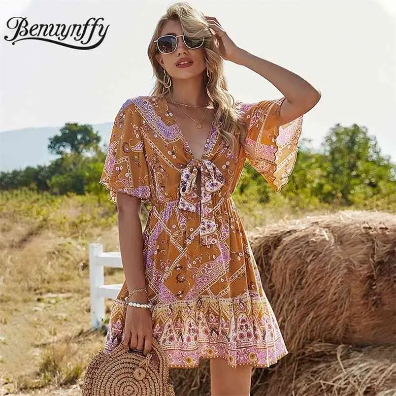 Deep V-neck Butterfly Sleeve Bow Tie Printed Chiffon Dress Women Summer  Casual Empire Waist Floor-Length from Dhgate Basic & Casual Dresses - price  40.19