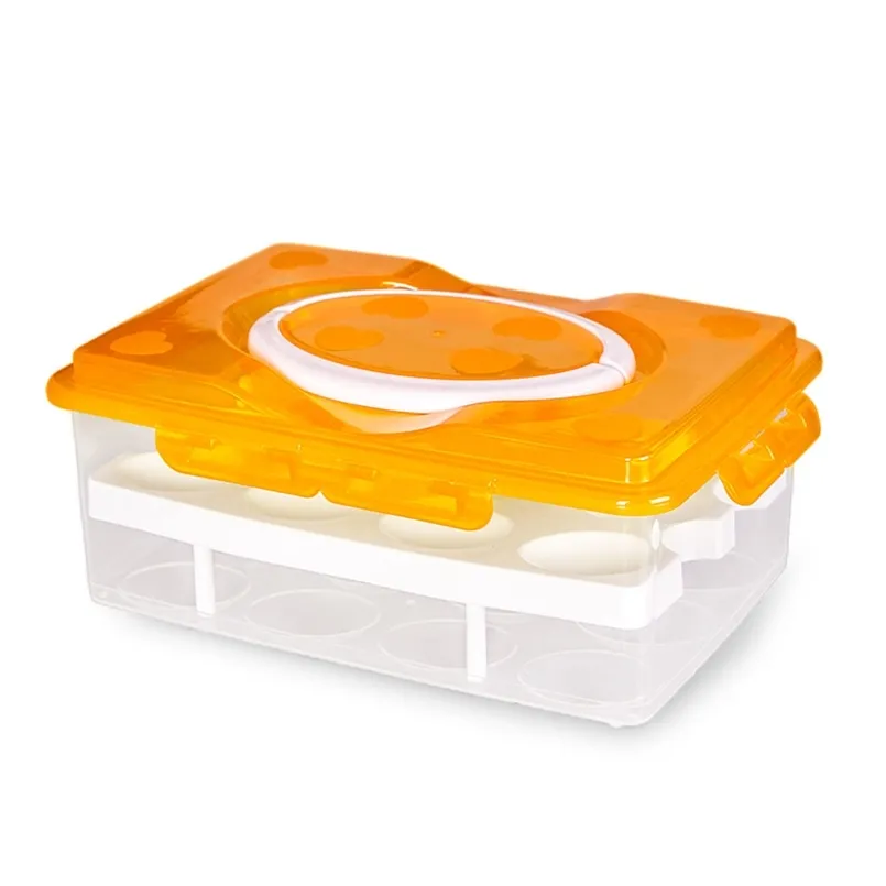 24 Gitter-Ei-Aufbewahrungsbox, Lebensmittel-Crisper-Behälter, Organizer, praktische Doppelschicht-Kunststoffboxen, multifunktionale Küchenprodukte 211110