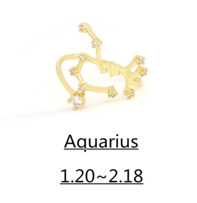 Band Rings Jewelry Drop Delivery 2021 12 Constellations Fashion Open Lucky Friend Gift Gold Color Diamond Zodiac Ring