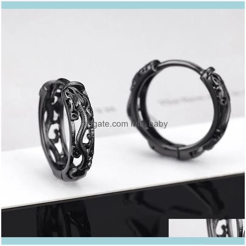 Pair Punk Hollow Dragon Carved Ear Buckle Earrings For Men/Women Black Color Hip Hop Street Fashion Cool Jewelry Hoop & Huggie