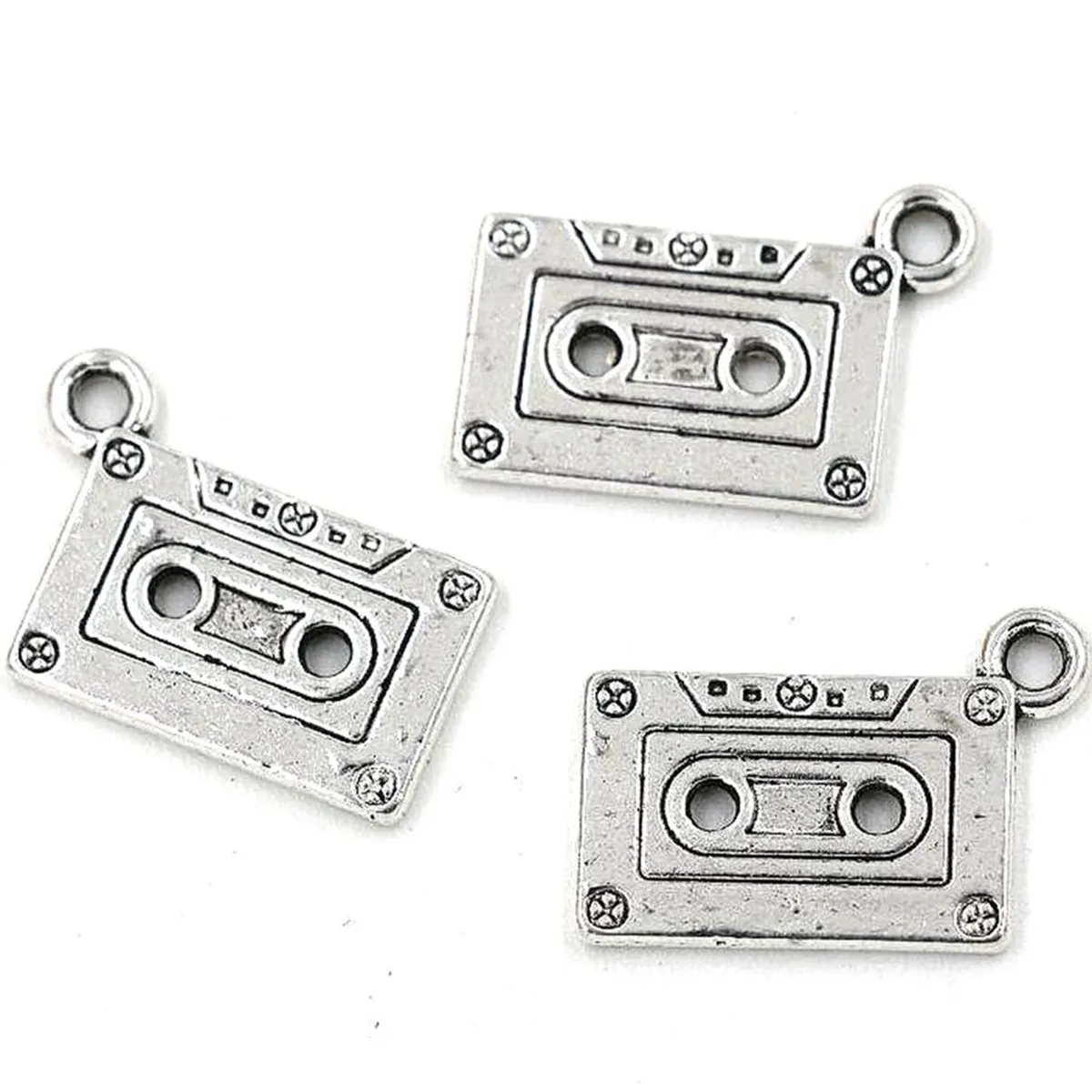 Cassete fita encantos pingentes para jóias fazendo pulseira colar diy acessórios 23x16mm antique prata 50 pcs