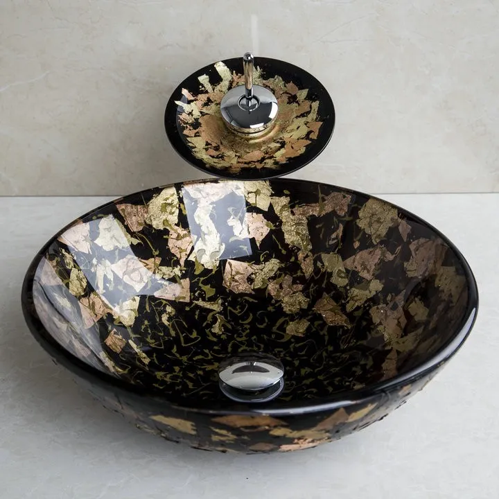 Okrągły umywalka naczynia Vessel Vanity Sink Łazienka Mikser Hartowany Washbasin Bateria Zestaw z odpływem