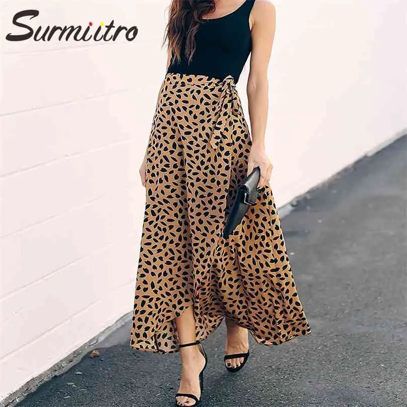 SURMIITRO Polka Dot Print Long Maxi Summer Skirt Women Fashion White Black Split High Waist Sun Wrap Aesthetic Female 210629